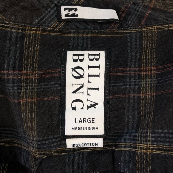 Billabong  men’s dress shirt brown/black plaid SZ L - Picture 7 of 12